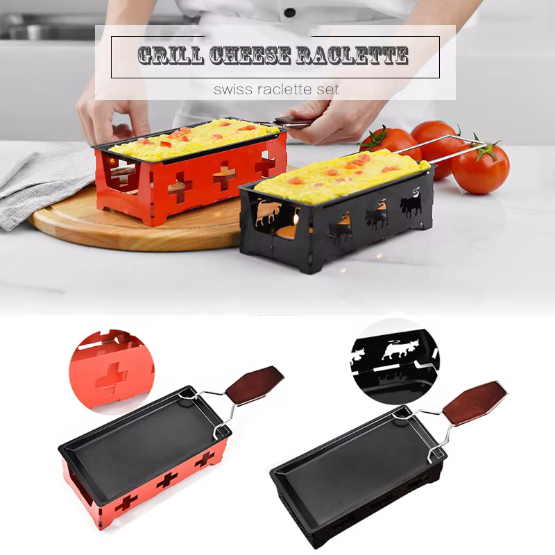 Ensemble de Raclette à fromage antiadhésif, Mini planche à fromage pour barbecue, four à fromage cuit, fer, plateau à fonduer au fromage suisse