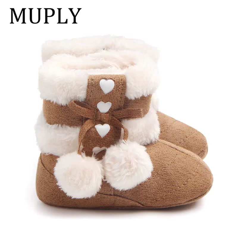 Bottes de neige d'hiver pour nouveau-né fille, bottines pour garder au chaud, intérieur en peluche antidérapant, chaussures mignonnes à fond souple pour bébé et enfant en bas âge