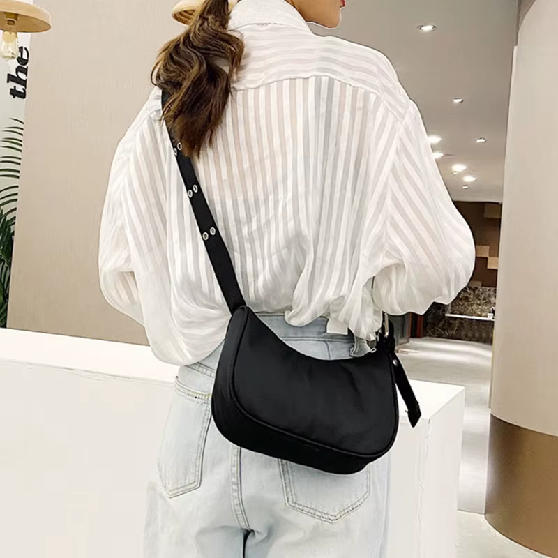Sacs à bandoulière décontractés pour femmes, sac à bandoulière en Nylon imperméable noir, sac à main Cool sous les bras pour filles