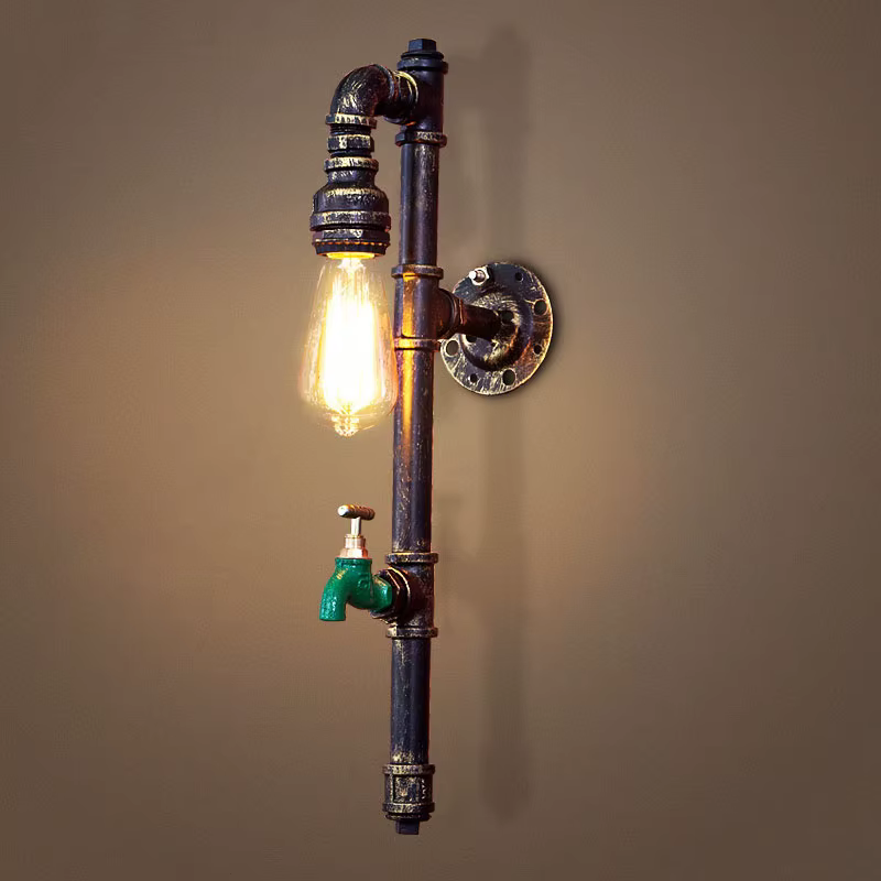 Lampe murale vintage style industriel steampunk, lampe murale pour loft, restaurant, bar, club, couloir, café, applique murale longue en forme de tuyau d'eau américain