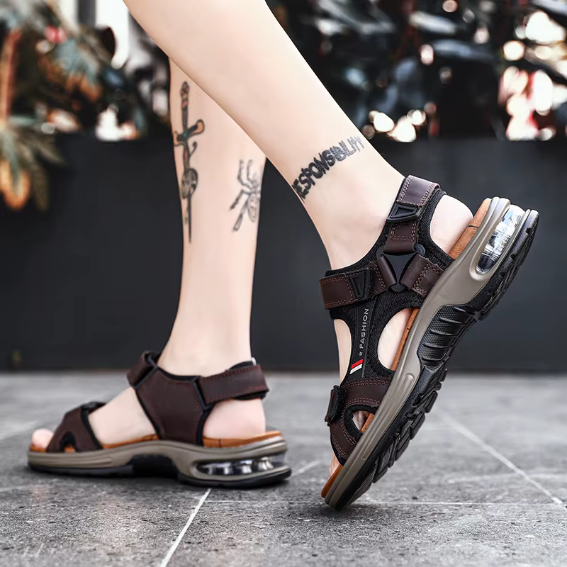 Sandales d'été de marque en cuir véritable pour hommes