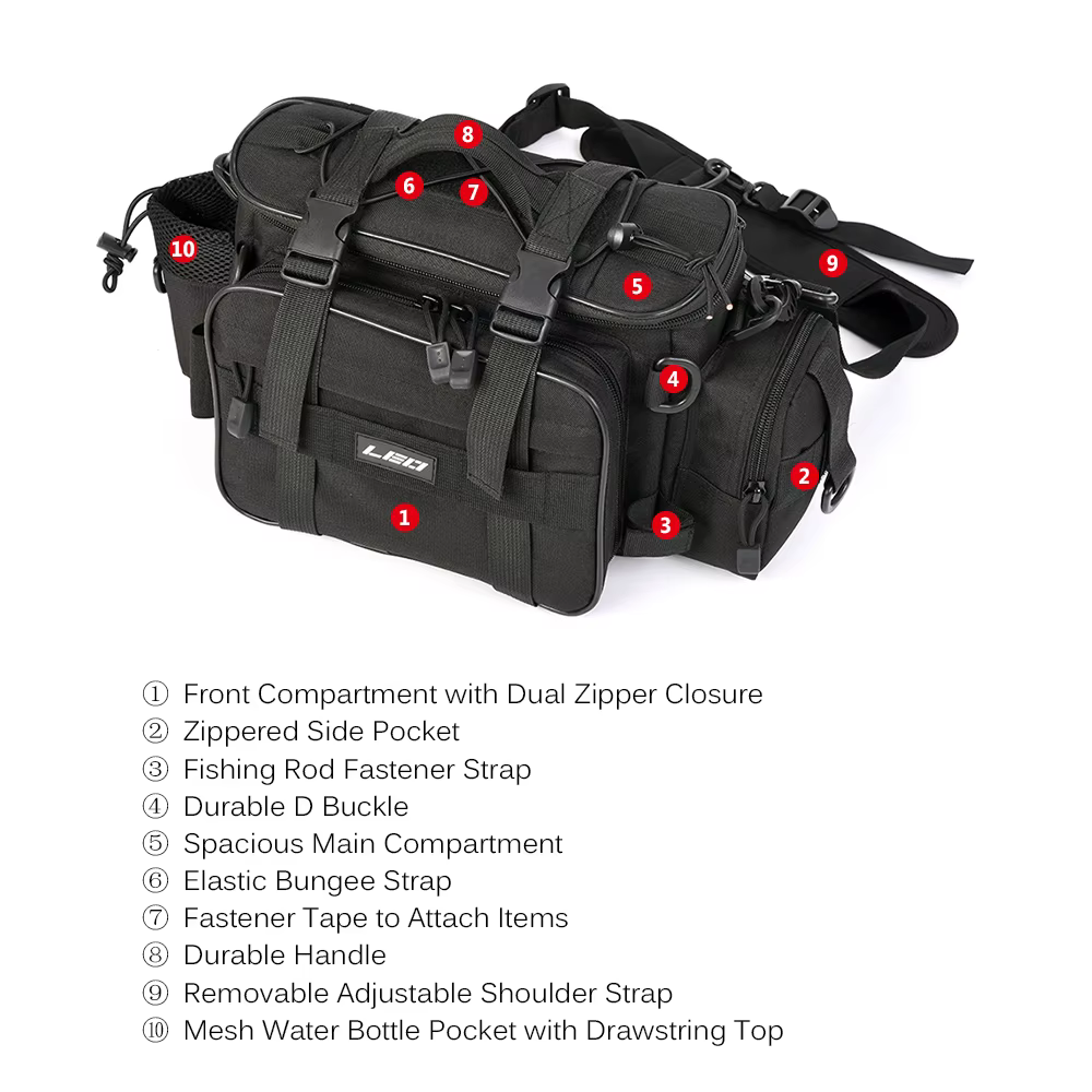 LEO – sacs de pêche multifonctionnels, sac à bandoulière simple, sac à la taille, Pack de leurres de poisson, sac de rangement utilitaire