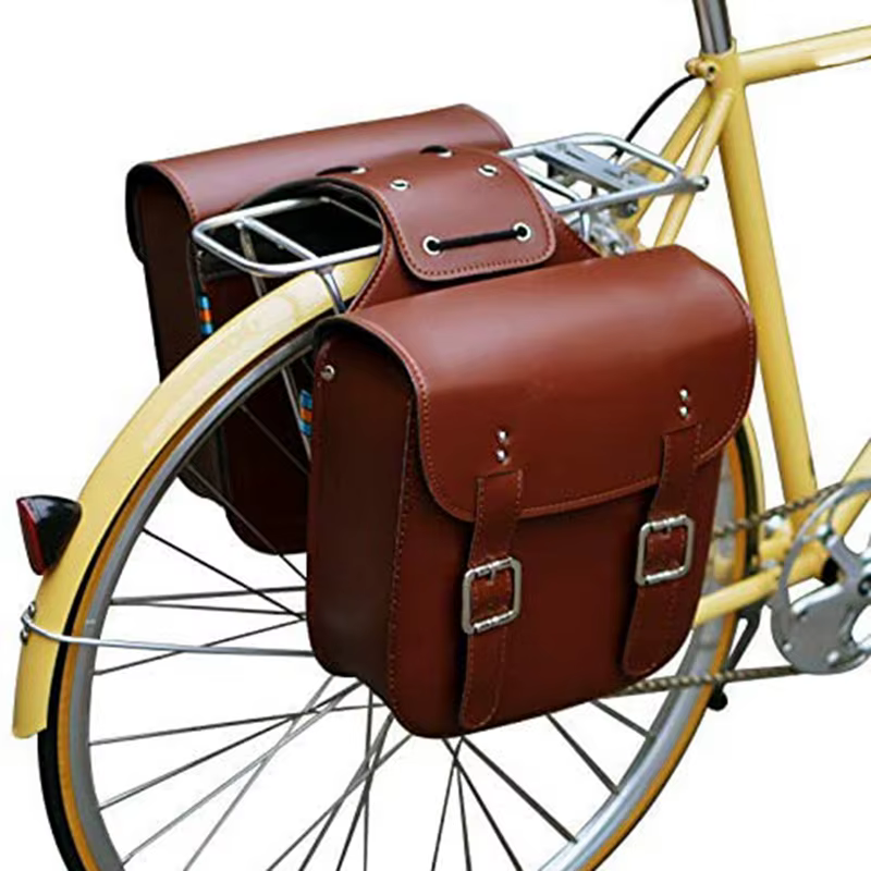 Porte-bagages arrière de vélo en cuir robuste pour selle de vélo rétro