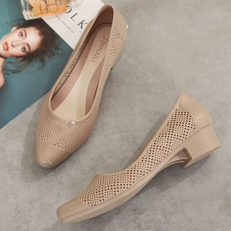 FHC – chaussures de gelée décontractées d'été, sandales à semelles compensées, talons mi-hauts en caoutchouc peu profonds, couvre-chaussures Galosh, bout pointu, à enfiler, bleu, livraison directe