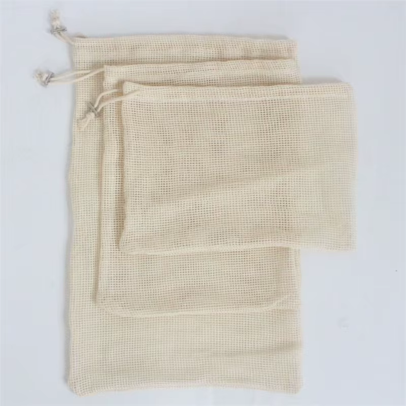 Sacs à légumes en maille de coton, sac de produits, sac de rangement de légumes en maille de coton réutilisable, fruits et légumes de cuisine avec cordon de serrage
