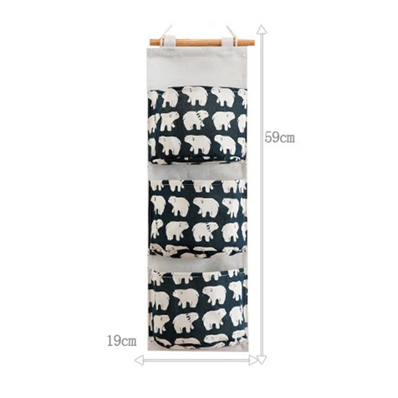 Sac de rangement mural avec 3 poches, tissu en lin, étanche, porte murale, placard, organisateur suspendu pour chambre à coucher, salle de bain, LBS