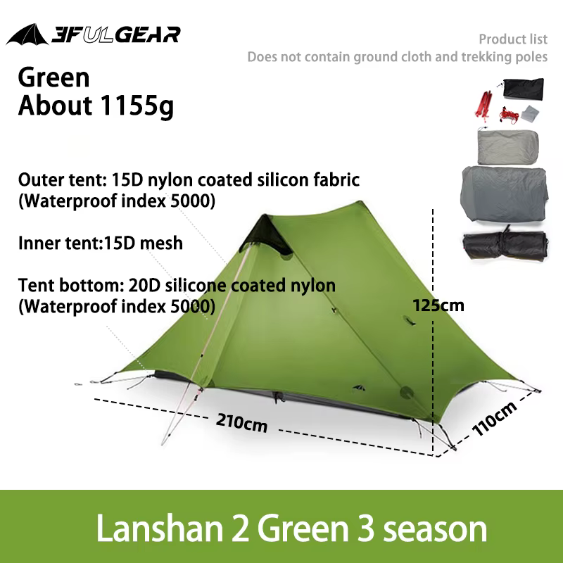 2 3F UL GEAR 2 personnes 1 personne en plein air ultra-léger tente de Camping 3 saisons 4