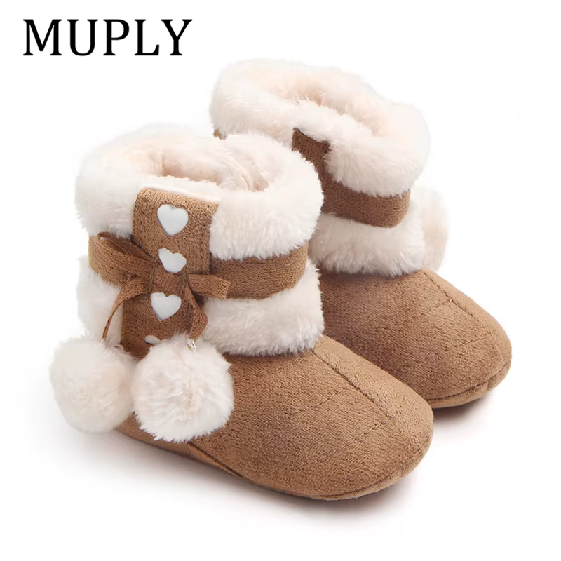 Bottes de neige d'hiver pour nouveau-né fille, bottines pour garder au chaud, intérieur en peluche antidérapant, chaussures mignonnes à fond souple pour bébé et enfant en bas âge