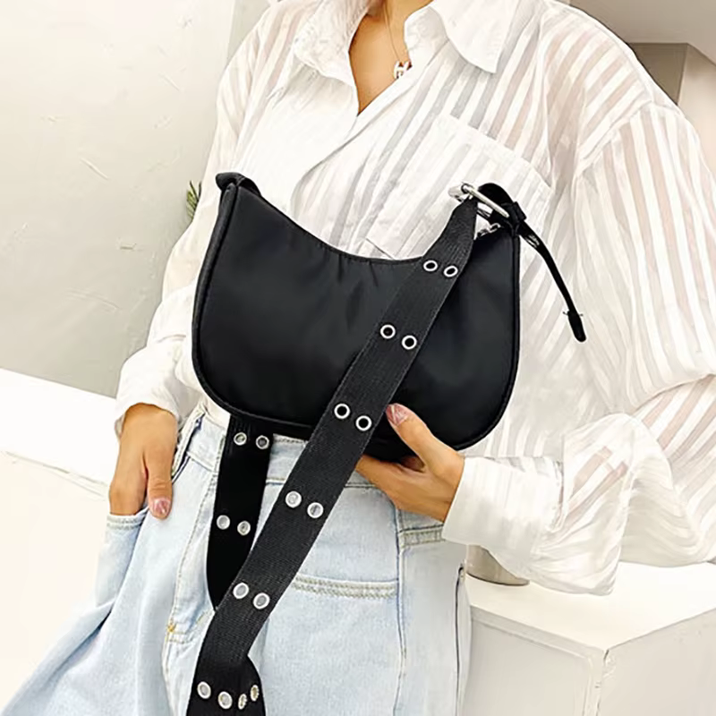Sacs à bandoulière décontractés pour femmes, sac à bandoulière en Nylon imperméable noir, sac à main Cool sous les bras pour filles