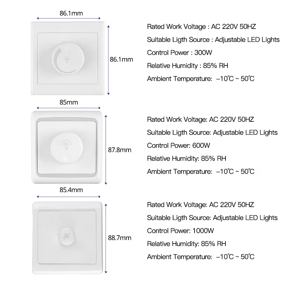 Variateur mural LED 300W 600W 1000W, interrupteur réglable, luminosité du contrôleur sombre au pilote lumineux, variateur pour lumière variable