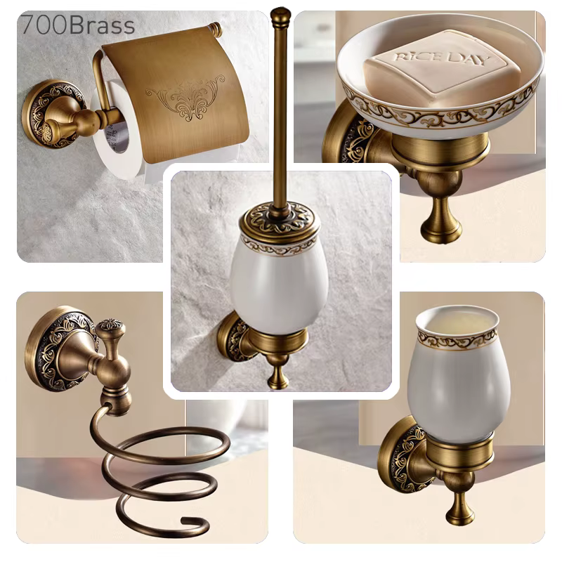 HOAccessrespiration-Collection de cuivres anciens, anneau porte-serviettes, porte-papier, brosse de toilette, crochet pour manteau, bain T1, vaisselle de Regina