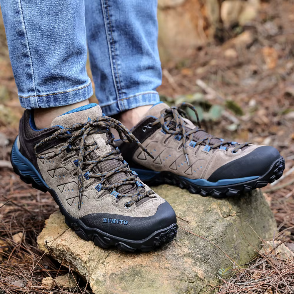 HUMTTO hommes chaussures de randonnée en plein air montagnes Trekking chaussures en cuir respirant à lacets absorbant les chocs baskets femmes Couple