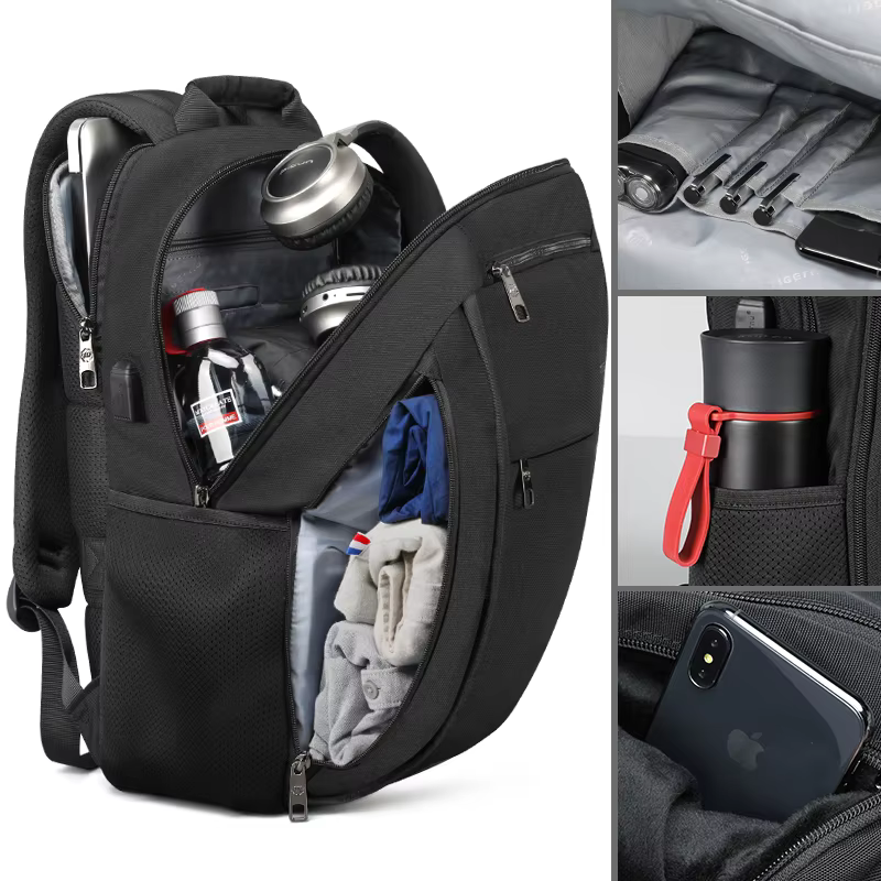 Sac à dos étanche pour ordinateur portable pour homme, sac de voyage pour l'école, port de chargement USB 4,0 A, garantie à vie, 15.6, 17 pouces