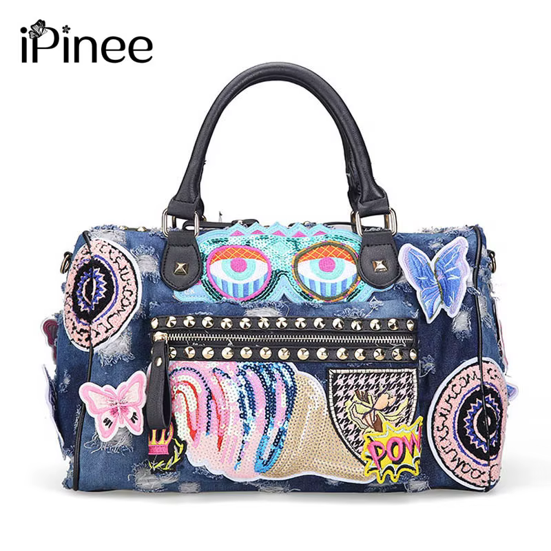 IPinee-Sac à main en denim pour femme
