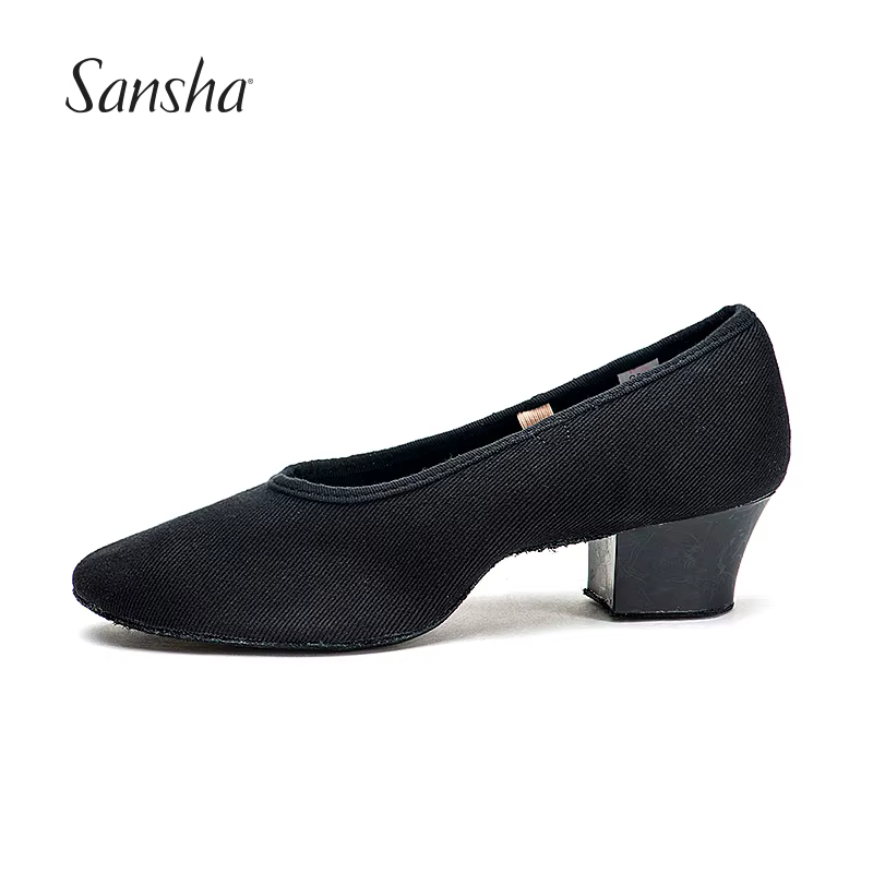 Sansha-Chaussures d'Enseignant en Toile et Daim pour Femme et Fille, Talon Bas, Semelle Extérieure en Cuir Complet, CL35C