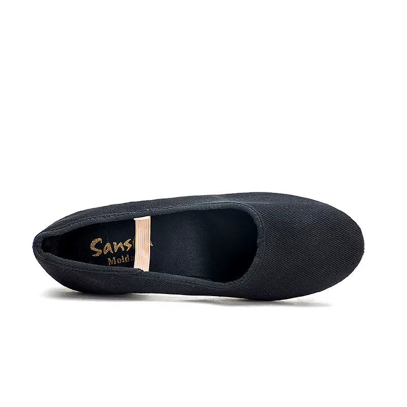 Sansha-Chaussures d'Enseignant en Toile et Daim pour Femme et Fille, Talon Bas, Semelle Extérieure en Cuir Complet, CL35C