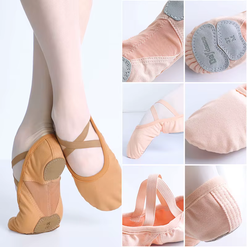 Chaussures de ballet pour femmes et filles, chaussures de danse, académie de danse, trois l'offre elles fendues souples, tissu commandé, pantoufles en maille d'épissure de phtalate