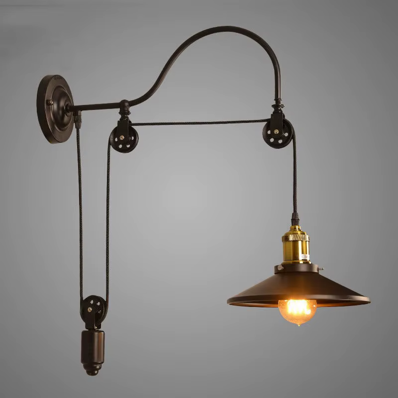 Lampe à poulie de levage en fer réglable