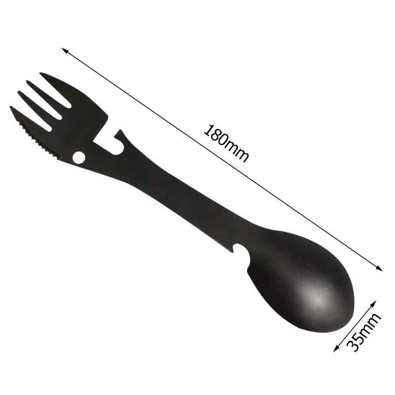 Outils de survie en plein air 5 en 1, Kit EDC multifonctionnel de Camping, fourchette pratique, couteau, cuillère, ouvre-bouteille/boîte