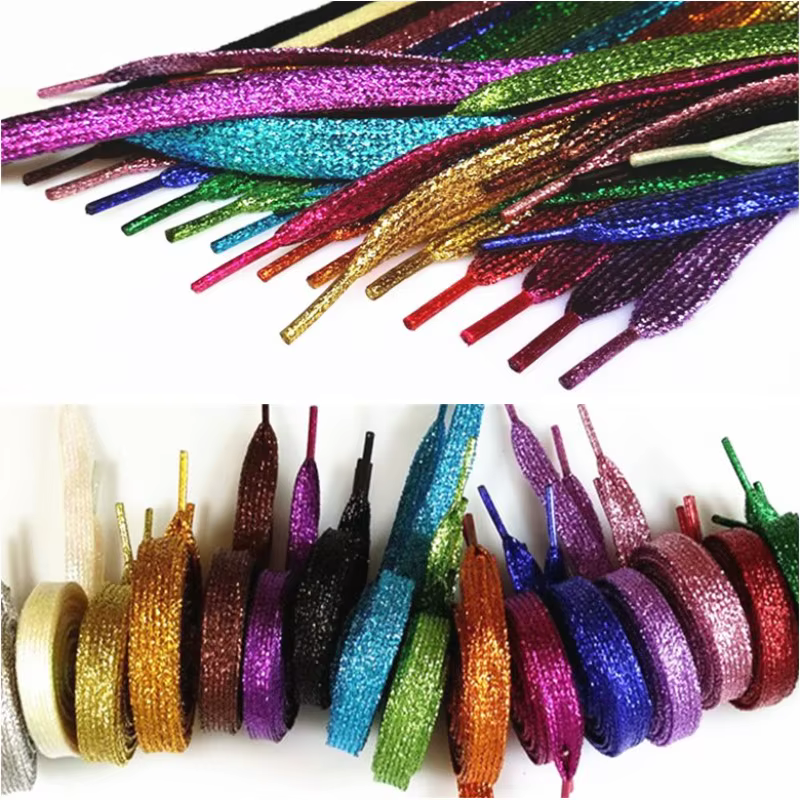 1 paire de lacets en fil d'or et d'argent brillant, lacets plats à paillettes, couleurs scintillantes, 110cm, lacets de chaussures colorés
