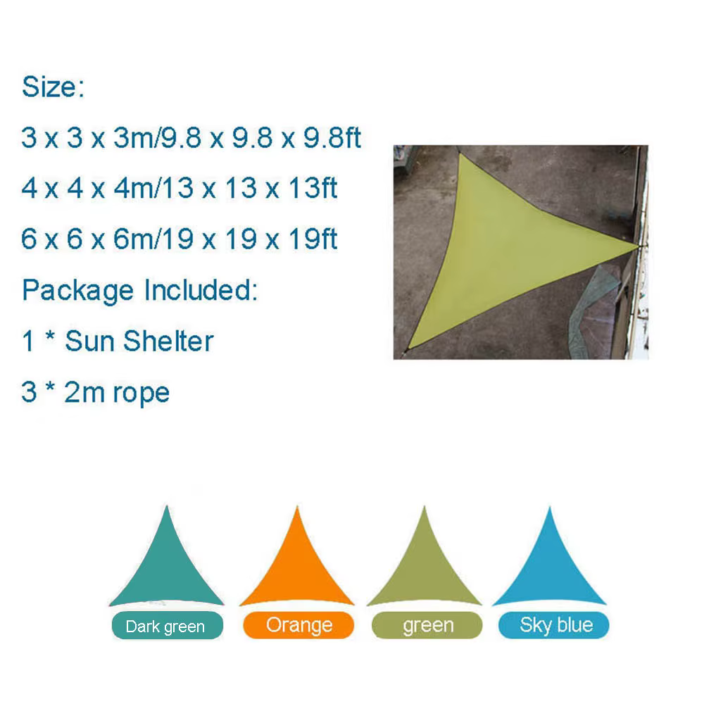 6x6x6 m Triangle abri solaire résistant à l'eau pare-soleil voile auvent Camping tente bâche imperméable parasol