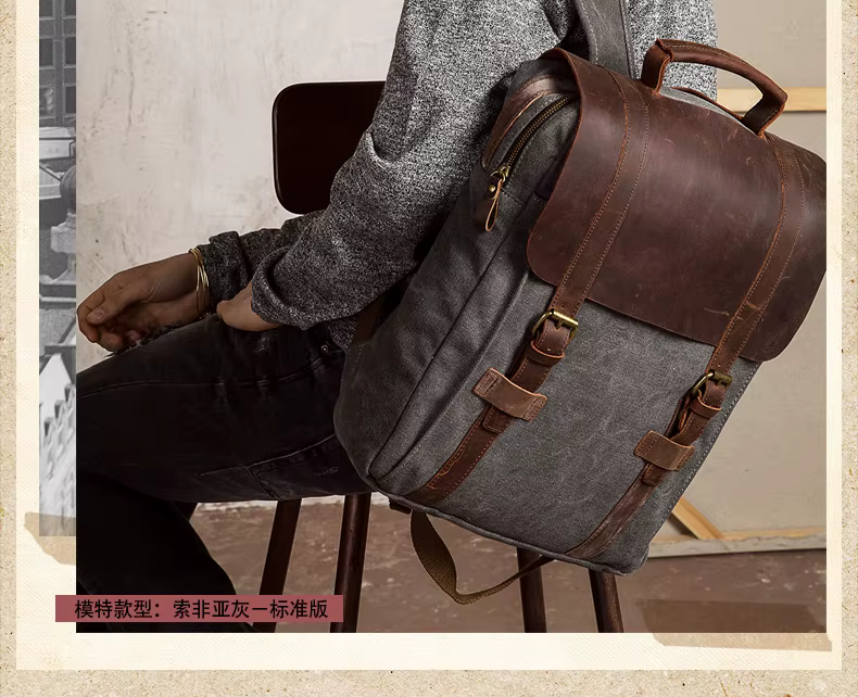 Mode homme sac à dos en cuir militaire toile sac à dos hommes sac à dos femmes école sac à dos sac d'école sac à dos mochila