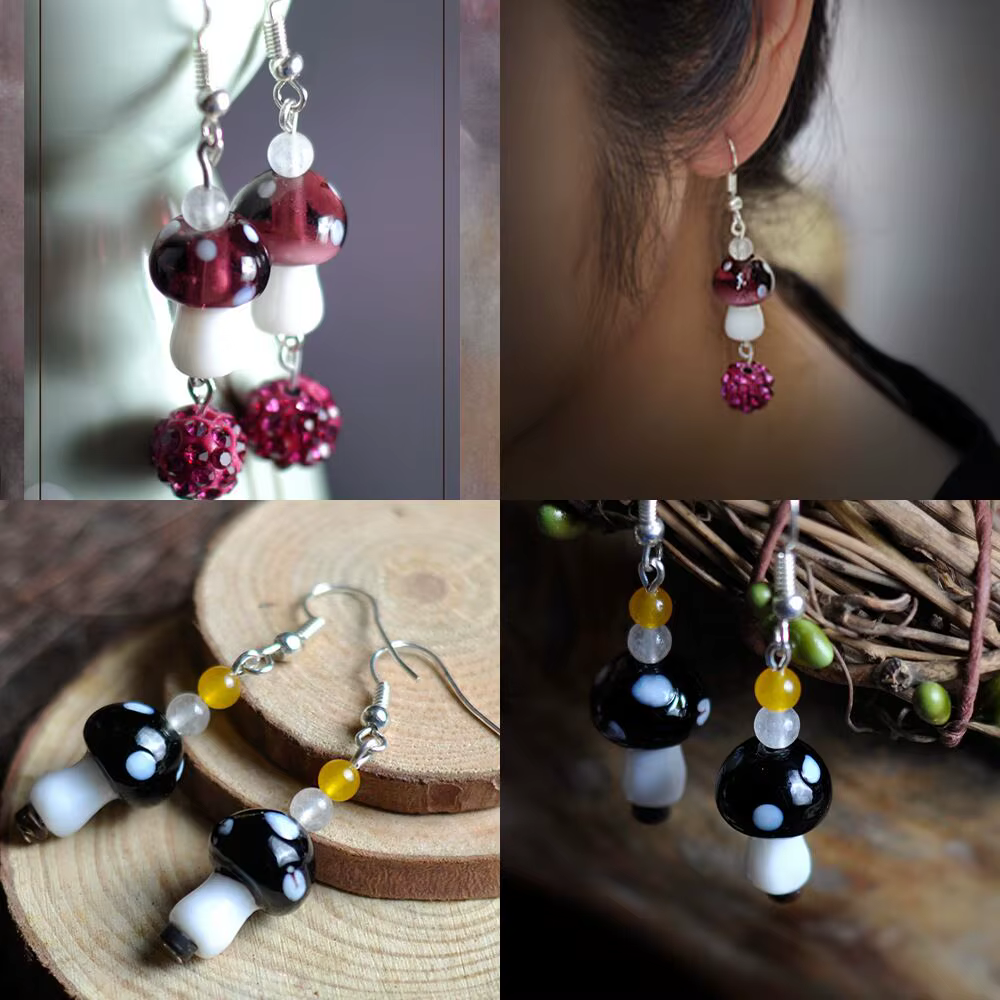 Perles en verre de lampe champignon rouge, en vrac, pour bricolage, artisanat, fabrication de bijoux, accessoires, boucles d'oreilles, 10x13mm, 12x17mm, vente en gros