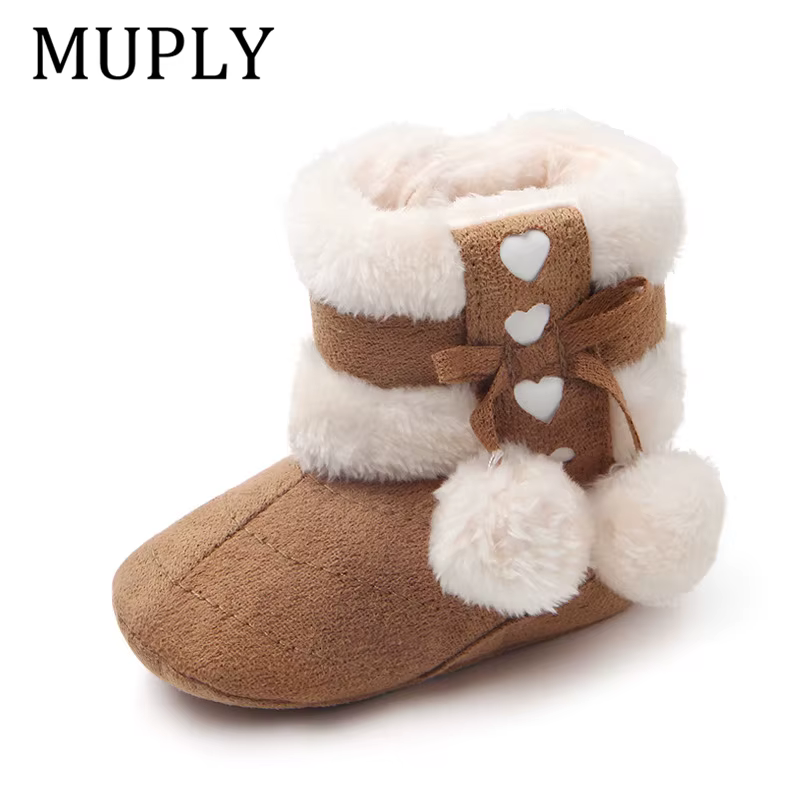Bottes de neige d'hiver pour nouveau-né fille, bottines pour garder au chaud, intérieur en peluche antidérapant, chaussures mignonnes à fond souple pour bébé et enfant en bas âge