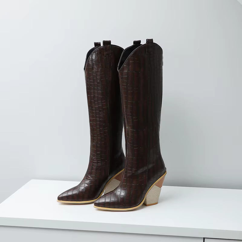 Chaussures compensées personnalisées pour femmes, bottes hautes au genou, Parker pointu, talon haut, grande taille 41-48, WSHino 45, hiver, nouveau, 2025