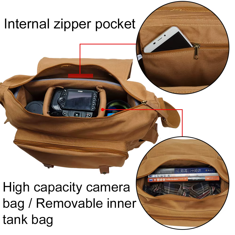 CADeN DSLR appareil photo sacs à bandoulière grande capacité toile sac à bandoulière pour Nikon Canon Sony câble d'objectif trépied organisateur de voyage en plein air