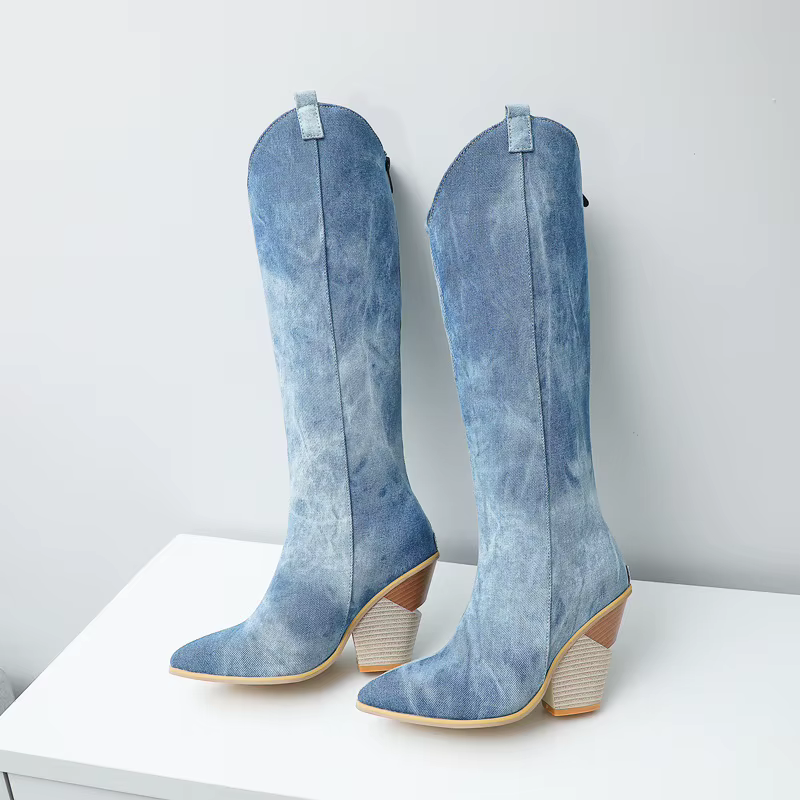 Chaussures compensées personnalisées pour femmes, bottes hautes au genou, Parker pointu, talon haut, grande taille 41-48, WSHino 45, hiver, nouveau, 2025