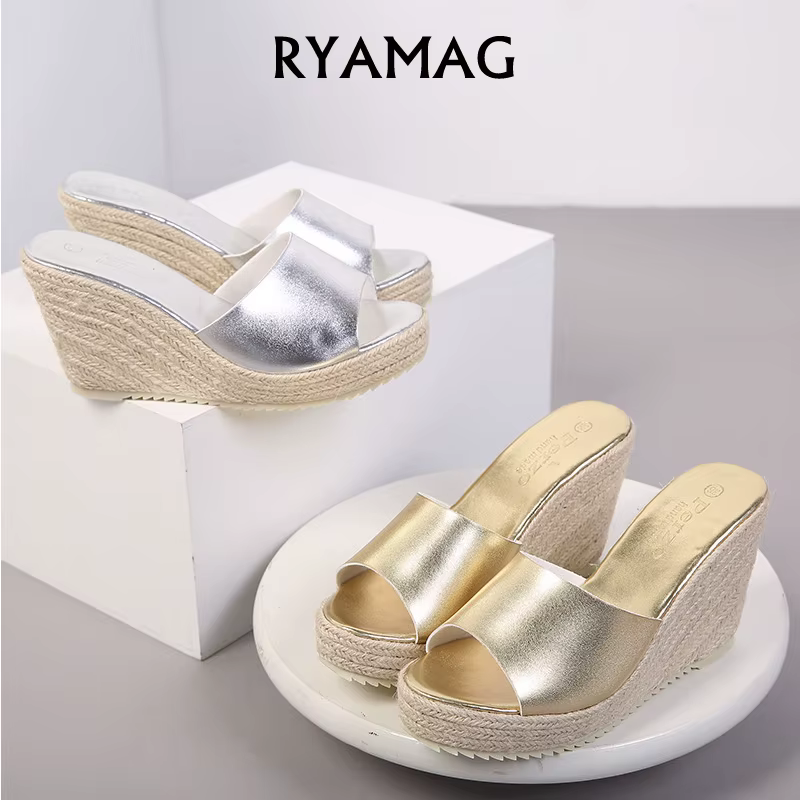 RYAMAG Chaussons, Espadrilles, Sabots, Sandales compensées à plateforme, Chaussures à talons, Escarpins et Tongs en lin pour femmes