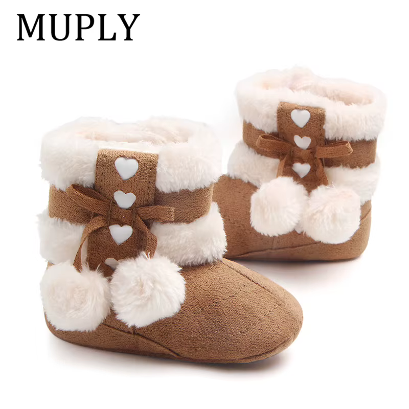Bottes de neige d'hiver pour nouveau-né fille, bottines pour garder au chaud, intérieur en peluche antidérapant, chaussures mignonnes à fond souple pour bébé et enfant en bas âge