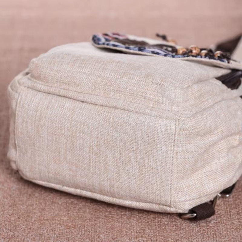 Sac à dos Vintage en tissu de coton pour femmes, sac à dos de loisirs léger avec appliques ethniques pour filles, sac de voyage Sumka Zhenskaya Ryukzaki