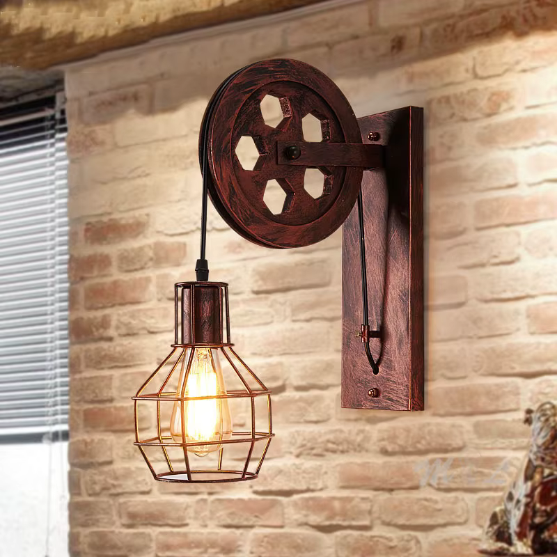 Mur Vintage + lampes lampe à LED appliques murales rétro luminaires muraux poulie de levage lampe de chambre lampe de miroir industriel américain