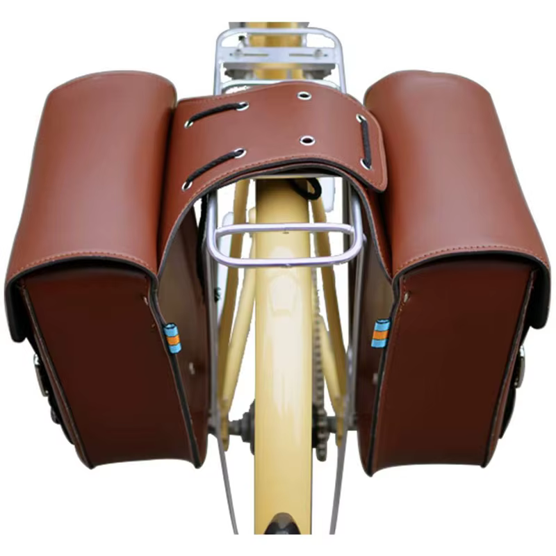 Porte-bagages arrière de vélo en cuir robuste pour selle de vélo rétro