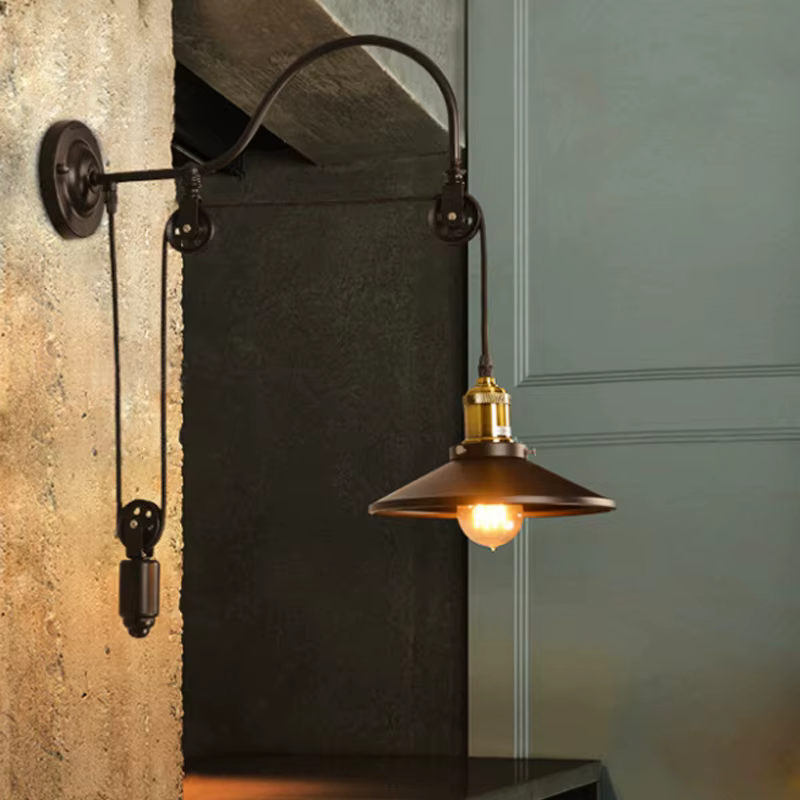 Lampe à poulie de levage en fer réglable