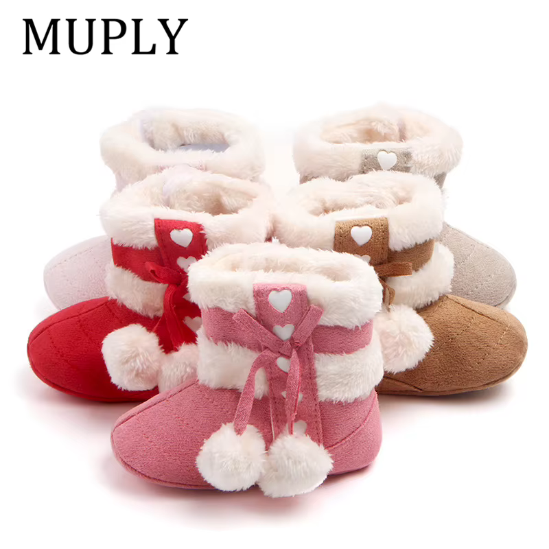 Bottes de neige d'hiver pour nouveau-né fille, bottines pour garder au chaud, intérieur en peluche antidérapant, chaussures mignonnes à fond souple pour bébé et enfant en bas âge