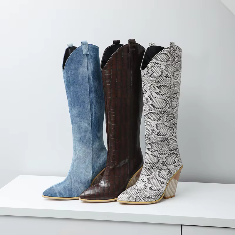 Chaussures compensées personnalisées pour femmes, bottes hautes au genou, Parker pointu, talon haut, grande taille 41-48, WSHino 45, hiver, nouveau, 2025
