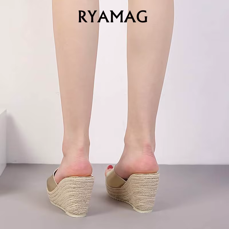 RYAMAG Chaussons, Espadrilles, Sabots, Sandales compensées à plateforme, Chaussures à talons, Escarpins et Tongs en lin pour femmes