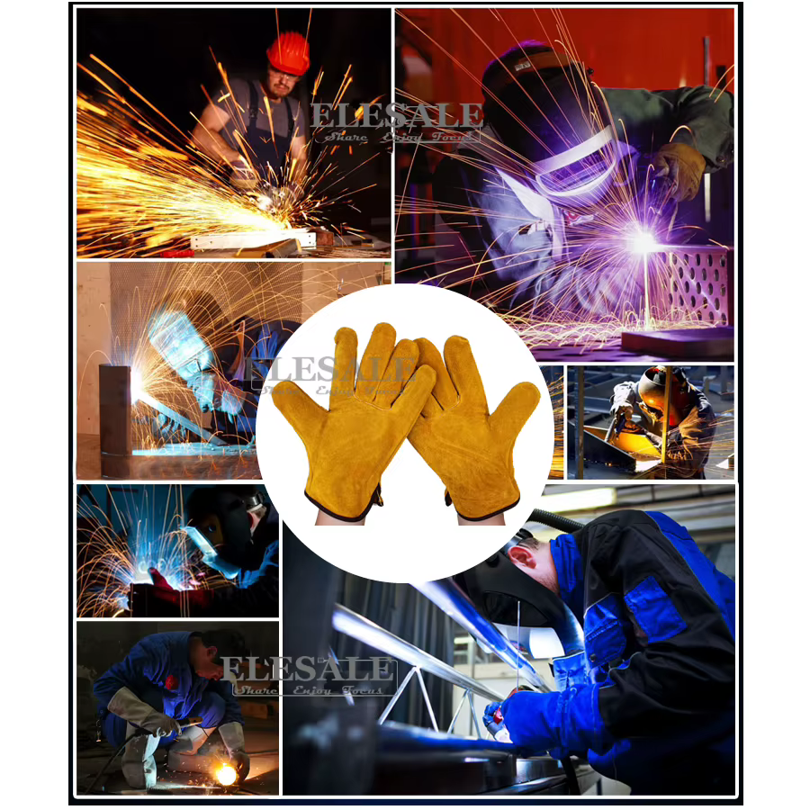 Gants de Soudeur en Cuir de Vache, Protection des Mains, Anti-Coupure, pour le Travail et le Jardin