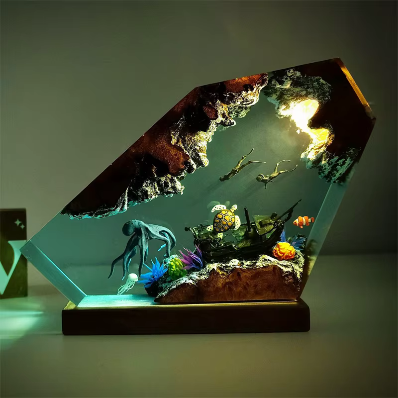 Lampe Cadeau en Résine Modèle 3D Pieuvre Géante Plongeur, Veilleuse Créative, Figurine pour Décoration de Maison, Décoration de Table, Centre de Table Chaleureux pour Fêtes