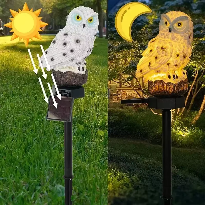 Lampe solaire en forme de hibou, lumières solaires de jardin, alimentées à l'énergie solaire, lumière LED solaire, lampe de décoration de jardin extérieure, lumières solaires étanches