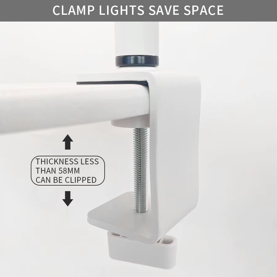 Lampe de bureau LED demi-lune 16 pouces avec support de téléphone et pince, 3 modes d'éclairage réglables, idéale pour les extensions de cils et les ongles