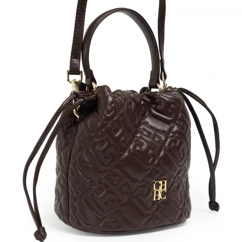 Sac seau pour femme CH en cuir PU à motif gaufré, avec cordon de serrage, bandoulière amovible et poignée supérieure