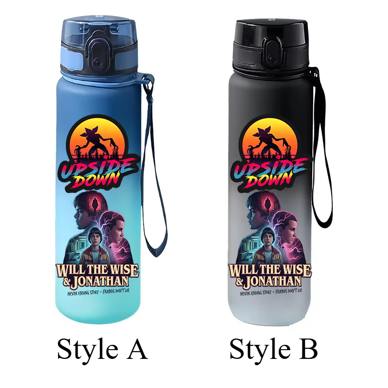 Mug de voyage portable Stranger Things de 650 ml, cadeau de vaisselle imprimée avec des personnages de dessins animés, adapté aux sports de plein air des étudiants