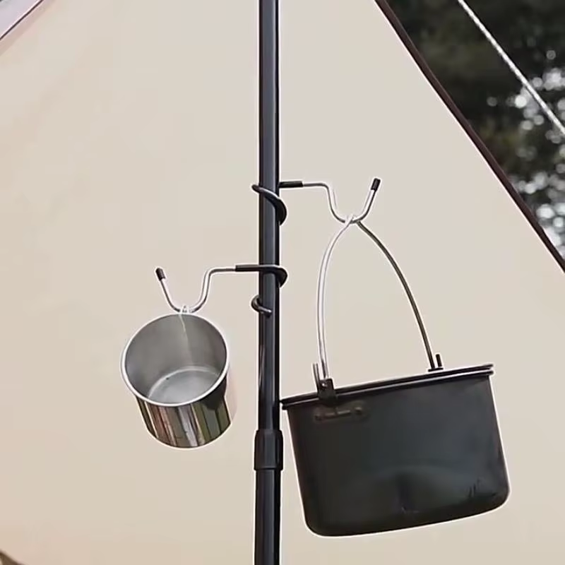 Support de lampe à crochet en acier portable pour la chasse et la pêche ; Outil de suspension de lumière de tente extérieure