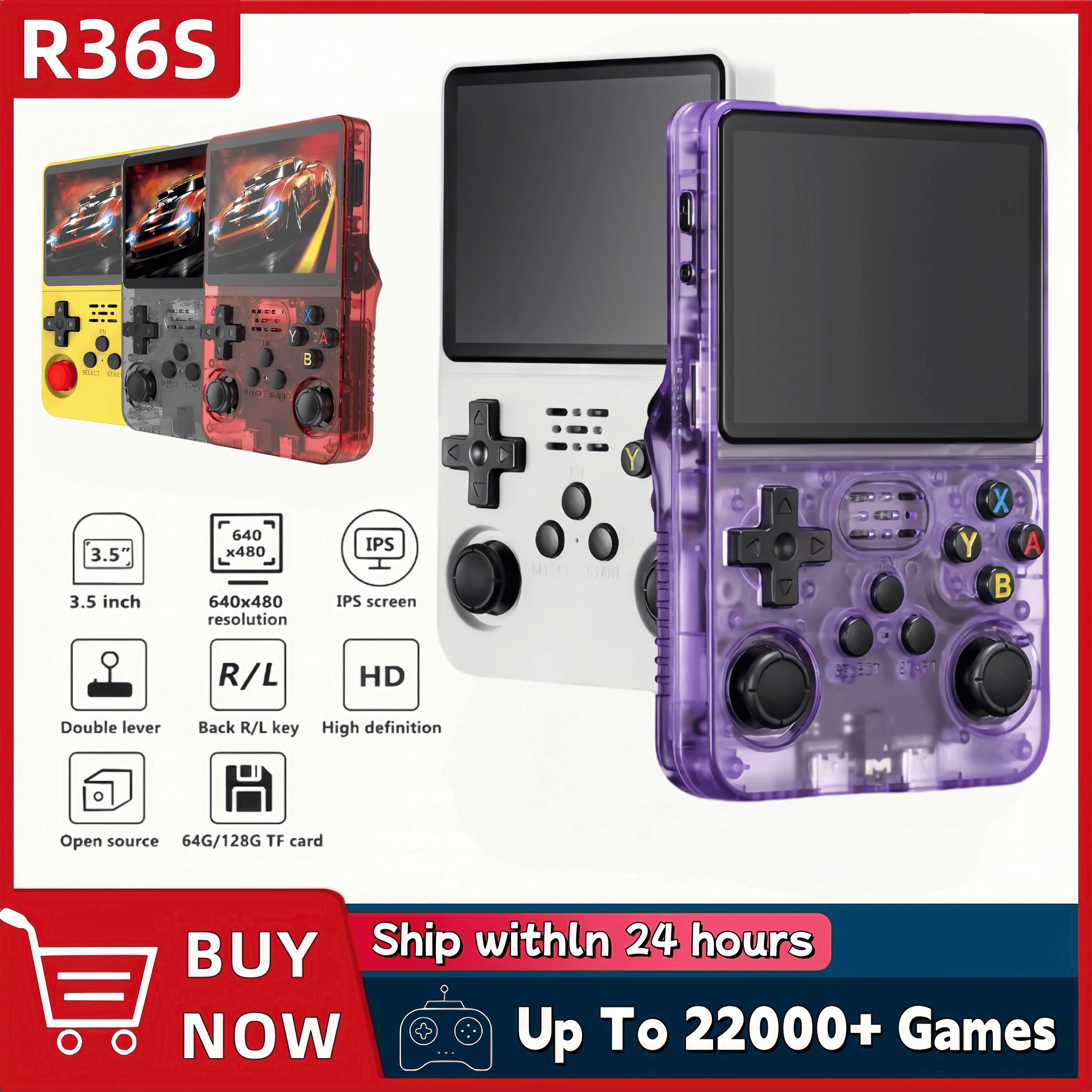 Console de jeu vidéo Portable rétro R36S, écran IPS de 3.5 pouces, 128 go préchargé, lecteur de poche Portable, système Linux