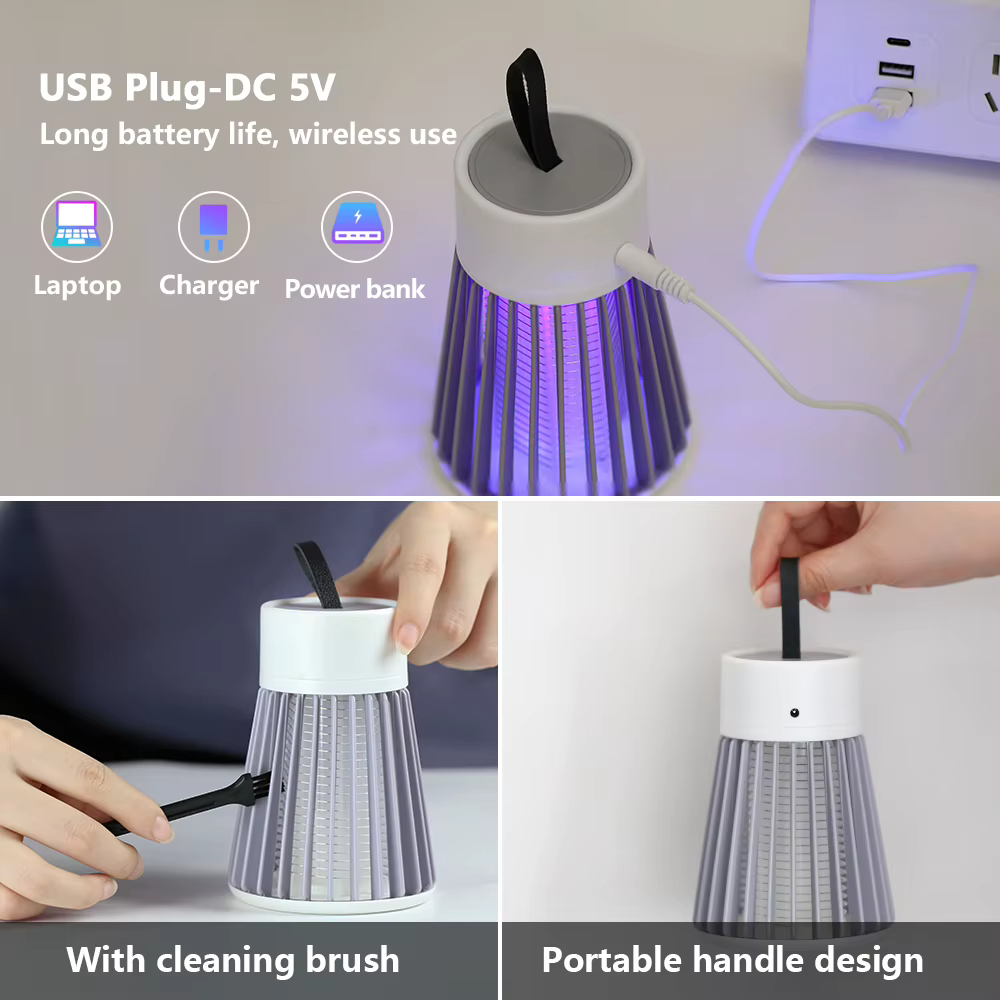 Lampe anti-moustiques 2-en-1 USB, piège à insectes électrique avec veilleuse LED pour chambre, camping extérieur, guêpes, moucherons, mouches