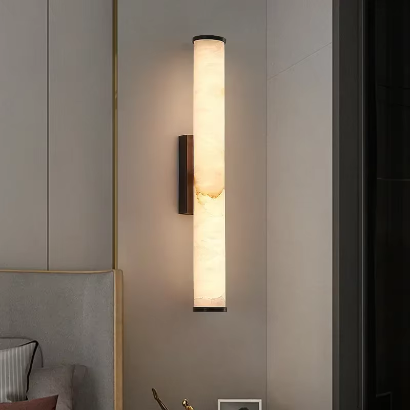 Applique murale moderne en marbre espagnol naturel, en cuivre massif, lumière LED de luxe pour salon, arrière-plan, éclairage de chevet de chambre à coucher